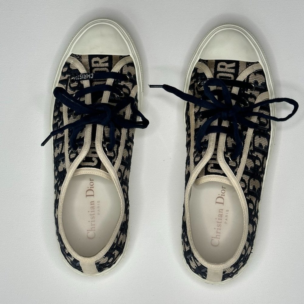 Dior Navy and Beige Logo Canvas Low-Top Sneakers